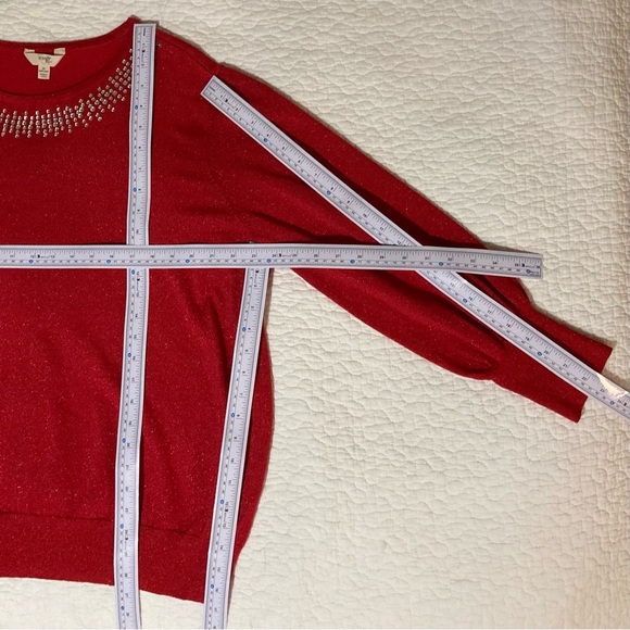 Terra & Sky Red Sparkly Sweater | Size 2X/20-22W | Rhinestone Collar | Holiday - Picture 6 of 15